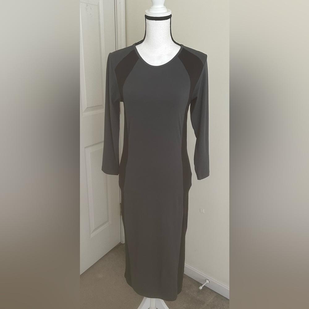 Yelete Women's Dark Gray Long Sleeve Midi Dress